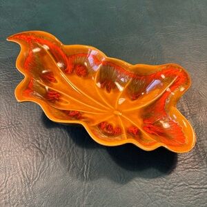 Vintage Deforest of California Autumn Leaf Ceramic MCM Dish - Orange and Red